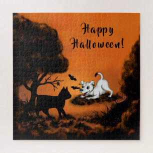 Welpe mit Black Cat and Bat , Happy Halloween!