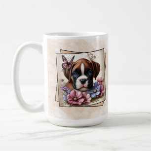 Welpe mit blauen Augen und floralem Schmetterling Kaffeetasse