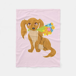 Welpe mit Blume Bouquet Fleecedecke