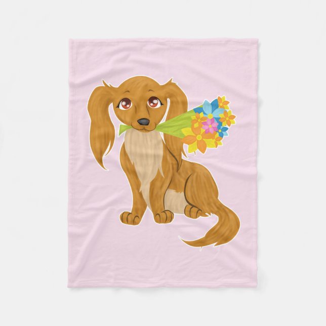 Welpe mit Blume Bouquet Fleecedecke (Vorderseite)