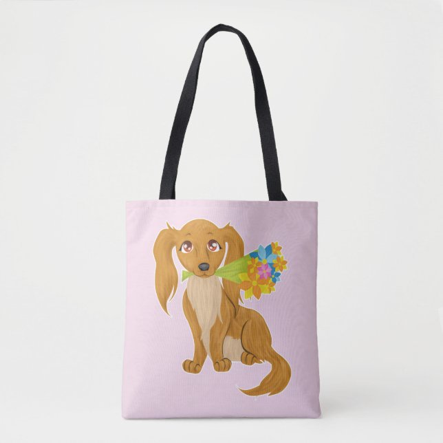 Welpe mit Blume Bouquet Tasche (Vorderseite)