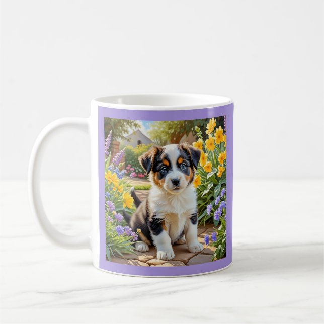 Welpe mit Blumen Kaffeetasse (Links)