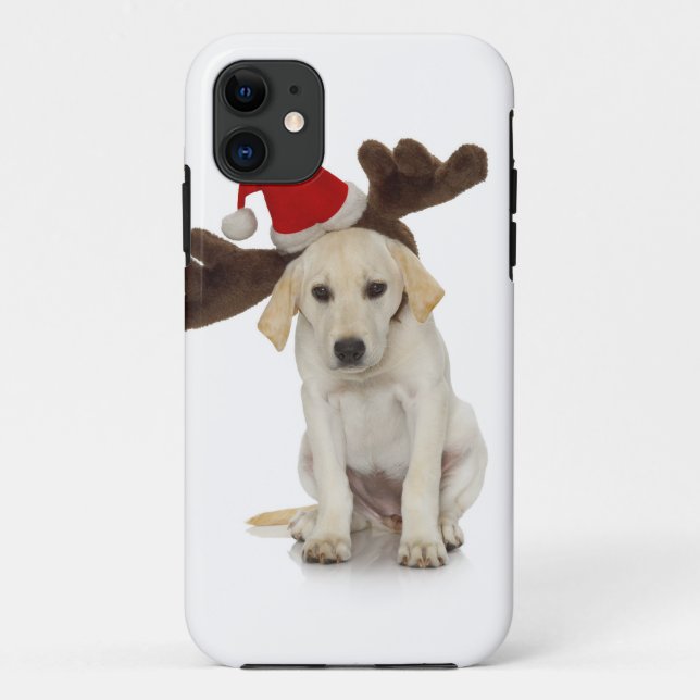 Welpe mit den Weihnachtsmannmütze-und Ren-Ohren Case-Mate iPhone Hülle (Rückseite)