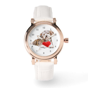 Welpe mit Herzgeschenk für Ihre Liebe Geschenk ans Armbanduhr