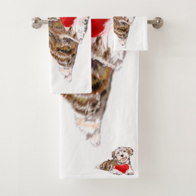Welpe mit Herzgeschenk für Sie Badetuch Set (Insitu)