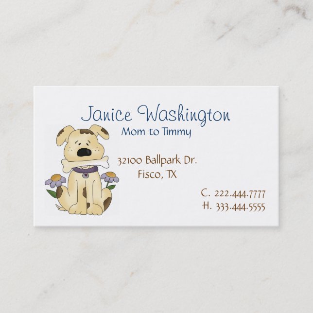Welpe mit Knochen Custom Mommy Card Telefonnummerkarte (Vorderseite)