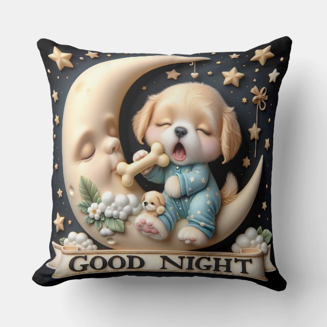 Welpe mit Knochen, Sammlung von Natasha Us Kissen (Vorderseite)