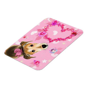 Welpe mit rosa Schleife - Liebe Magnet