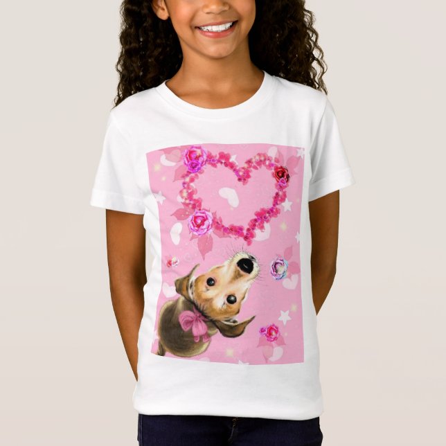 Welpe mit rosa Schleife - Liebe - T-Shirt (Vorderseite)
