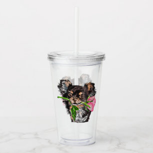 Welpe mit Rose Acrylic Tumbler - Romantische Liebe Acryltrinkbecher