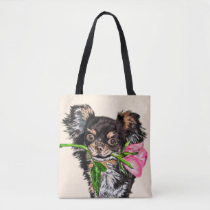 Welpe mit Rosen Tote Beutel Liebe Tasche