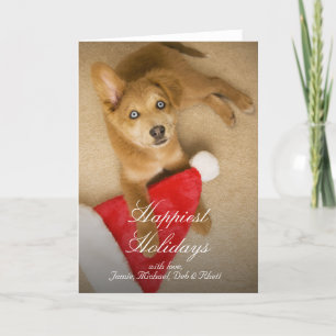 Welpe mit Weihnachtsmann-Hut Feiertagskarte