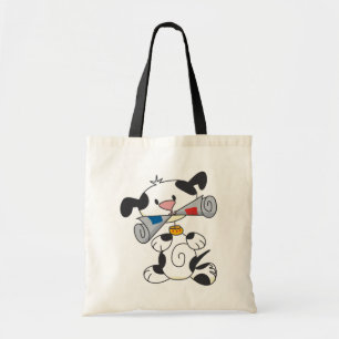 Welpe mit Zeitungsgeschenken und T - Shirt Tragetasche