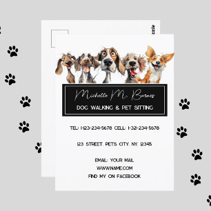 Welpe moderne Hunde laufen Schwarz-weiß Postkarte