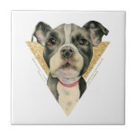 "Welpe mustert" das Pitbull-HundeAquarell, das 3 Fliese<br><div class="desc">Dieses ist eine Aquarellmalerei eines Schwarzweiss-Pitbullwelpen. Es ist oben des Hundes mit großen hoffnungsvollen schauenden Augen ein nahes. Ich fügte einen Dreieckrahmen im Hintergrund des ImitatgoldGlitters hinzu.</div>