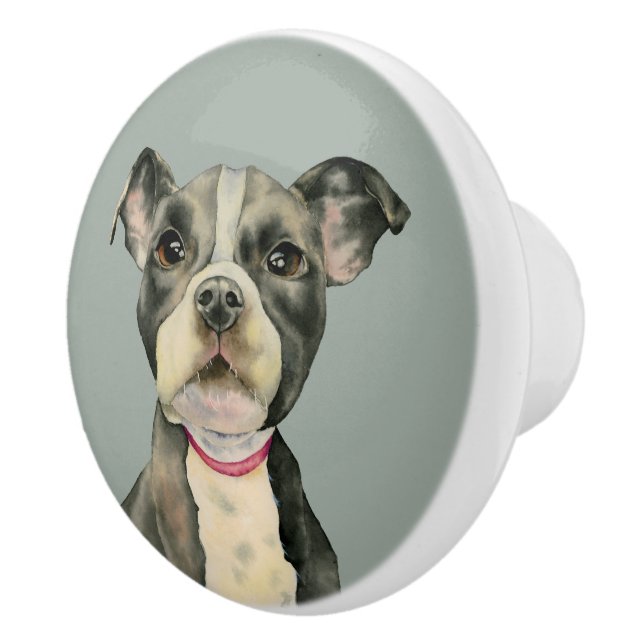 "Welpe mustert" Pitbull-HundeAquarell-Malerei Keramikknauf (Rechts)