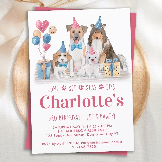 Welpe Party Dog Pink Girl Geburtstag Pawty Einladung (Von Creator hochgeladen)