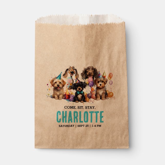 Welpe Pawty Dog Geburtstag Geschenktütchen (Vorderseite)
