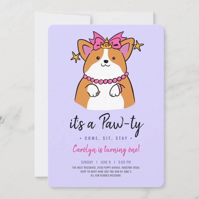 Welpe Pawty Einladung zum Geburtstag (Vorderseite)