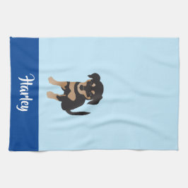 Welpe personalizable Dog Name Blau Geschirrtuch