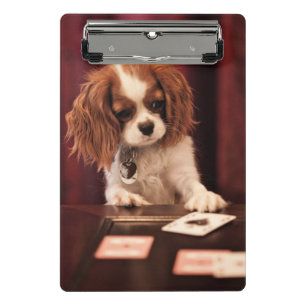 Welpe spielt Karten Mini Klemmbrett