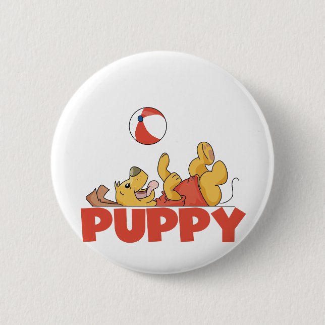 Welpe spielt T-Shirts und Geschenke Button (Vorderseite)