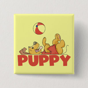 Welpe spielt T-Shirts und Geschenke Button