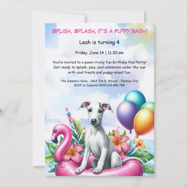 Welpe Splash Birthday Pool Party Einladung (Vorderseite)