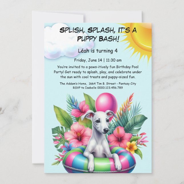 Welpe Splash Birthday Pool Party Einladung (Vorderseite)