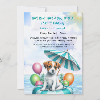 Welpe Splash Birthday Pool Party Einladung