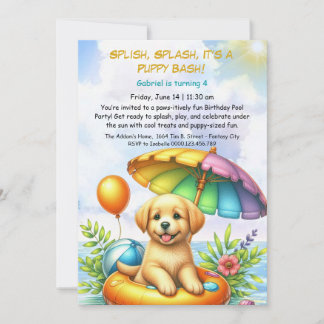 Welpe Splash Birthday Pool Party Einladung