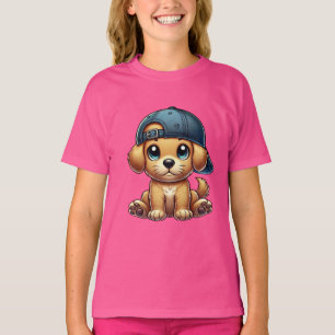 Welpe Tragen eines Cap Cartoon Art T-Shirt
