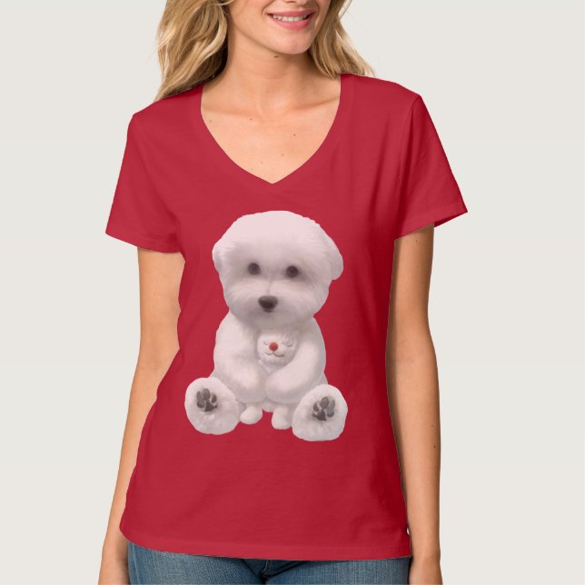 Welpe umarmt sein Spielzeug T-Shirt (Vorderseite)
