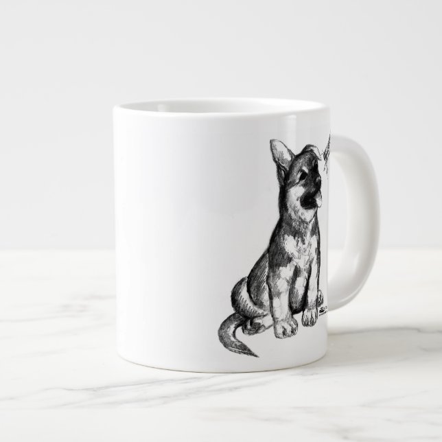 Welpe und Grasshopper Jumbo-Tasse (Vorderseite Rechts)