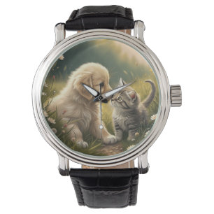 Welpe und Kätzchen Armbanduhr