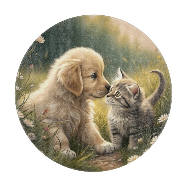 Welpe und Kätzchen Schneidebrett (Vorderseite)