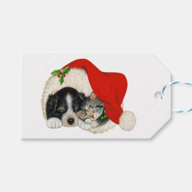 Welpe und Kitten - Geschenkmarke Geschenkanhänger (Vorderseite (Horizontal))