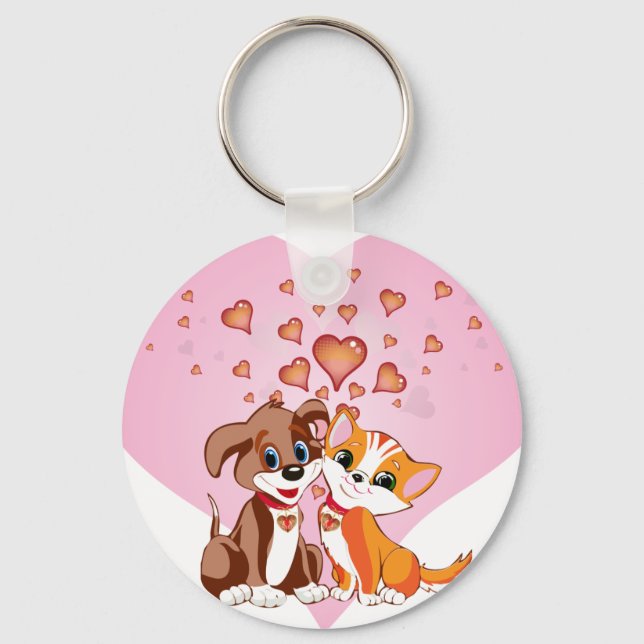 Welpe und Kitten Hearts Schlüsselanhänger (Vorderseite)