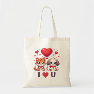 Welpe und Kitten Liebe Herz Tragetasche