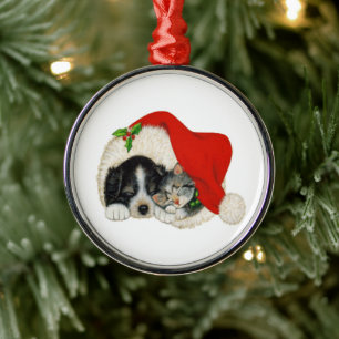 Welpe und Kitten Premium Runde Ornamente