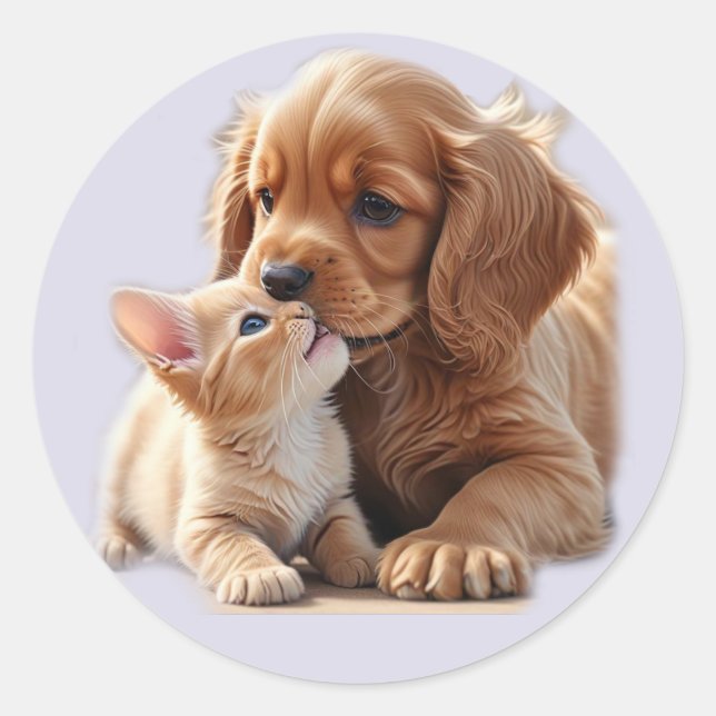 Welpe und Kitten Runder Aufkleber (Vorderseite)
