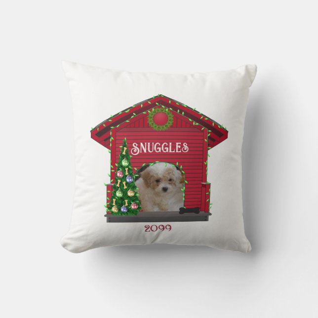 Welpe Upload Foto Decorated Dog House Kissen (Vorderseite)