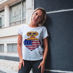 Welpe Wearing Sonnenbrille USA Flag Heart Unisex T-Shirt