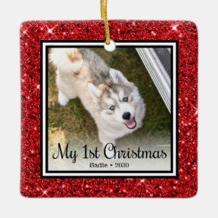 Welpen 1. Weihnachten 2 Foto Keramikornament