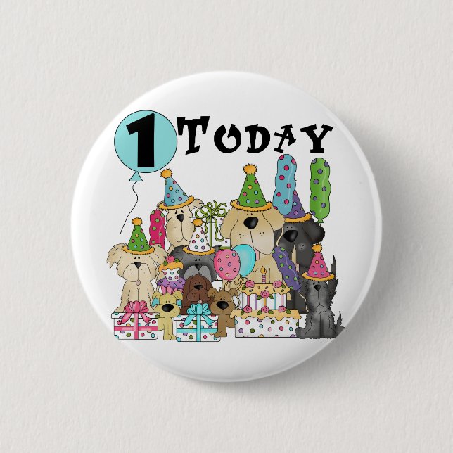 Welpen 1st Birthday Bash Tshirts und Geschenke Button (Vorderseite)