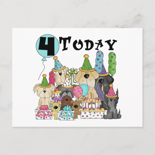 Welpen 4. Geburtstag Bash Tshirts und Geschenke Postkarte (Vorderseite)