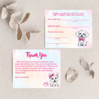 Welpen-Adoption-Zertifikat niedliche Weißrosa Welp