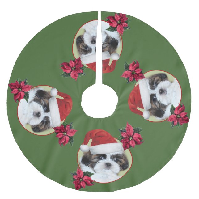 Welpen-Baumrock WeihnachtsShih Tzu Polyester Weihnachtsbaumdecke (Vorderseite)