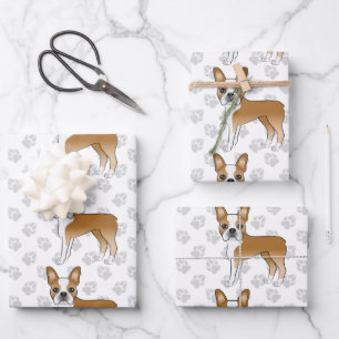 Welpen Boston Terrier Cartoon Hunde & Pfoten Muste Geschenkpapier Set