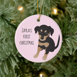 Welpen Erste Weihnachten Niedlichen Hund schwarz u Keramik Ornament